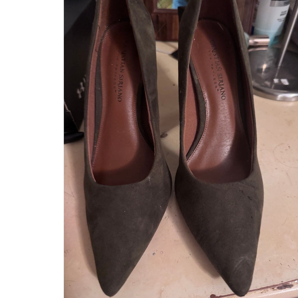 Christian Siriano Olive Green Suede Pointed Toe Pumps Stilettos 9